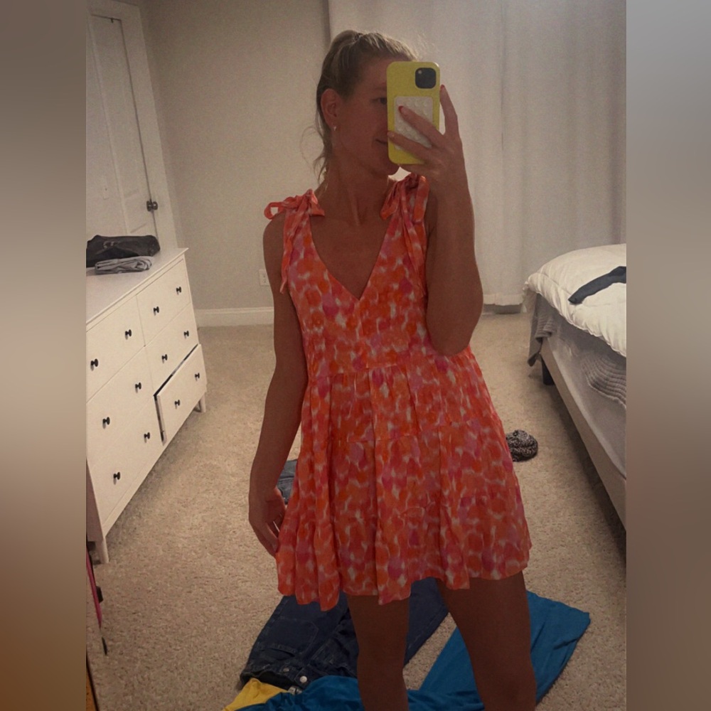 Amanda Uprichard  pink and orange sundress with Bows Small - Picture 2 of 6